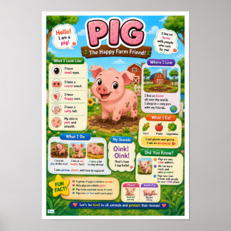 Poster Fatos Divertidos Sobre Porcos Para Crianças