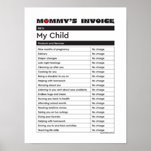 Poster Fatura de Mamãe do Amor dia de as mães - Presente