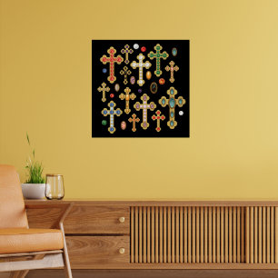 Poster Faux Birthstone Crosses e Loose Gems em Preto