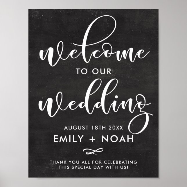Pôster Faux Chalkboard Rustic Script Welcome Sign (Frente)