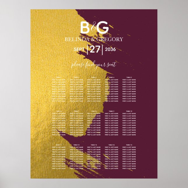 Poster Faux Dourado Burgundy, Gráfico de Assentos de Casa (Frente)