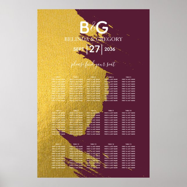 Poster Faux Dourado Burgundy, Gráfico de Assentos de Casa (Frente)