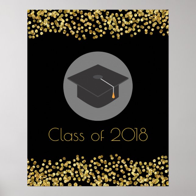 Poster Faux Dourado Confetti e Classe de Boné de formatur (Frente)