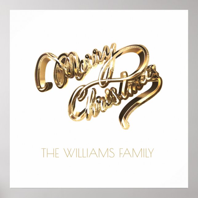 Poster Faux Dourado Script Elegante Feliz Natal (Frente)