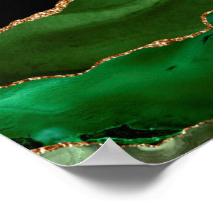 Poster Faux Emerald Green Marbled Agate Contemporâneo