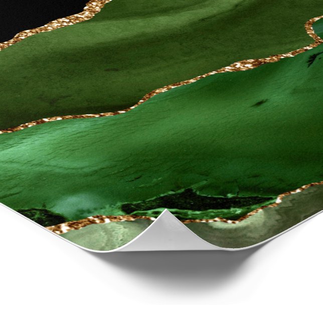Poster Faux Emerald Green Marbled Agate Contemporâneo (Borda)