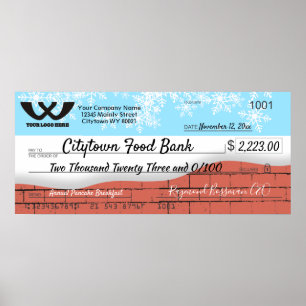 Poster Faux giant charity check Christmas snowflakes