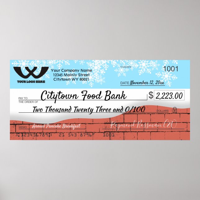 Poster Faux giant charity check Christmas snowflakes (Frente)