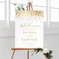 Faux Gold Foil Confetti Dots Wedding Welcome Sign