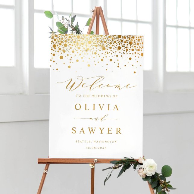 Pôster Faux Gold Foil Confetti Dots Wedding Welcome Sign (Faux Gold Foil Confetti Dots Wedding Welcome Sign)