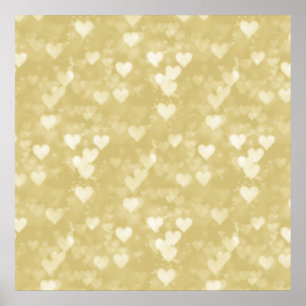 Pôster Faux Gold Foil Heart Background Heart Bokeh