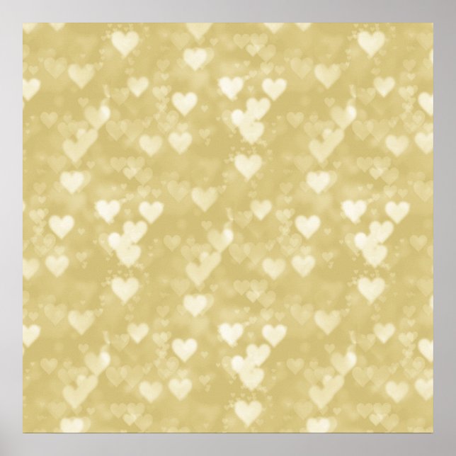 Pôster Faux Gold Foil Heart Background Heart Bokeh (Frente)