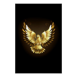 Pôster Faux Gold Foil Peace Dove em Preto