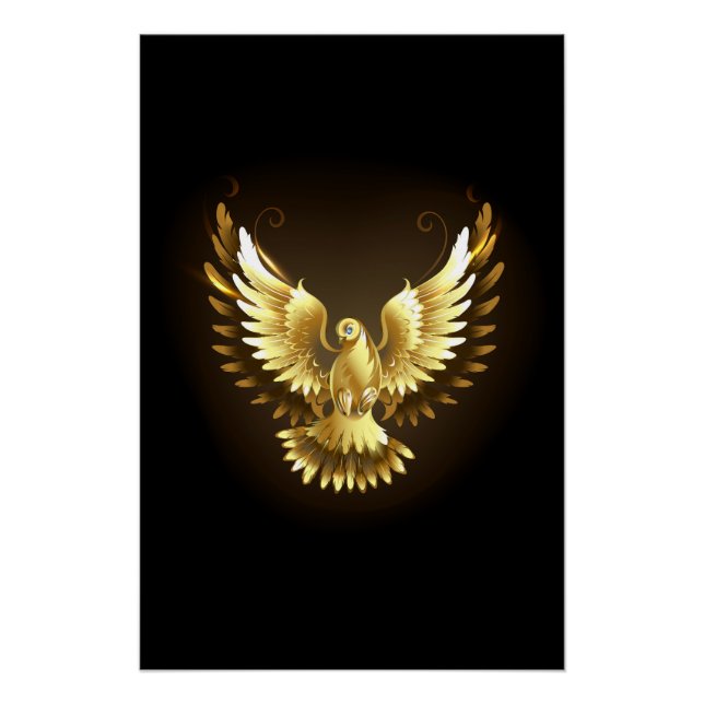 Pôster Faux Gold Foil Peace Dove em Preto (Frente)