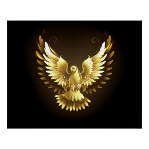 Pôster Faux Gold Foil Peace Dove em Preto