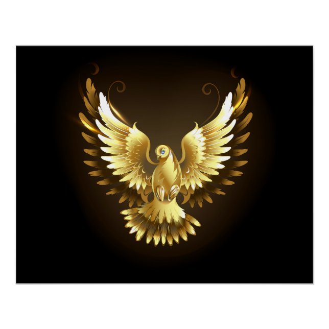 Pôster Faux Gold Foil Peace Dove em Preto (Frente)