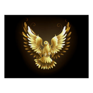Pôster Faux Gold Foil Peace Dove em Preto