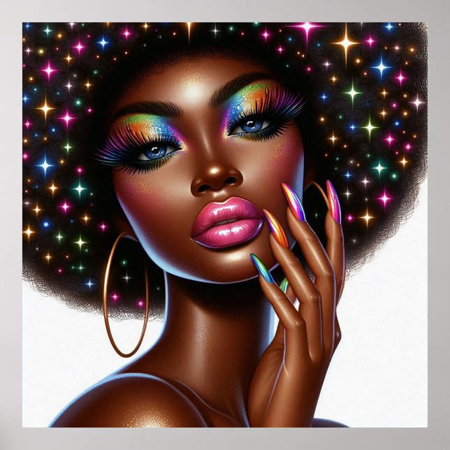 Poster Faux Holographic Melanin Chic Afro Beauty (Frente)