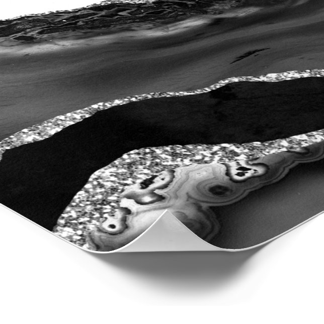 Poster Faux Marbled Agate Black White Trendy Modern Stone (Borda)