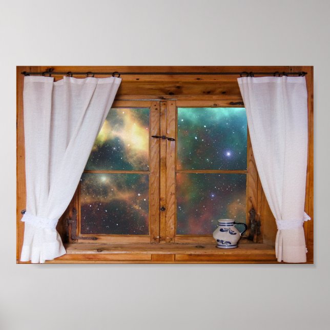 Pôster Faux Window Galaxy Space Fantasy Stars View (Frente)