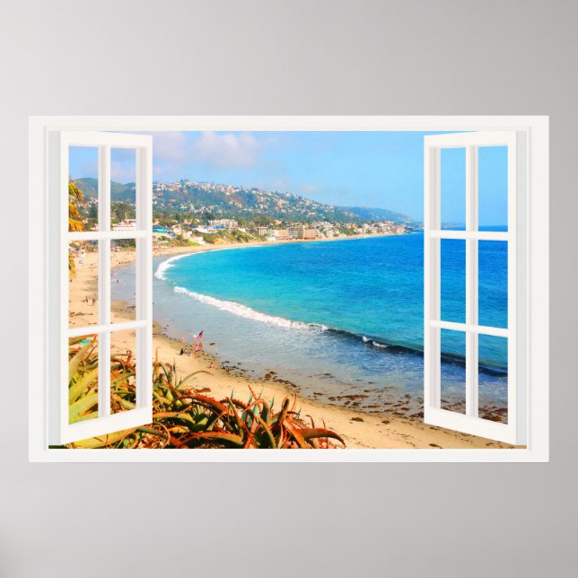 Poster Faux Window with Beach Ocean (Frente)