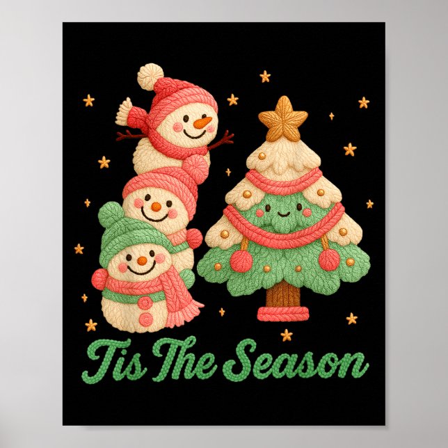Poster Faux Yarn Crochet Snowman And Christmas Tree  (Frente)