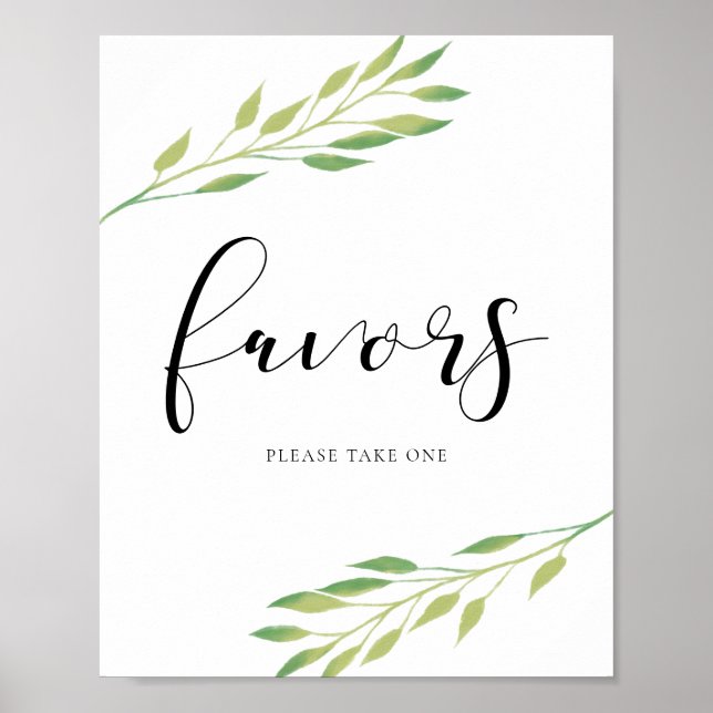 Poster Favor Amostra de casamento Folhas de Aquarela (Frente)