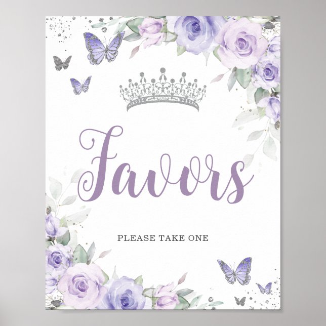 Poster Favor da Quinceañera Floral Purple Lavanda Chic (Frente)