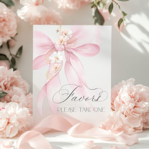 Poster Favor de água-marinha com Laço Rosa para chá de be