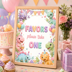 Poster Favor de Aniversário de Dinossauro para Menina