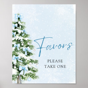 Poster Favor de Arvore de Natal com Laços Azuis para Chá