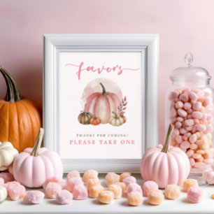 Poster Favor de Baby Shower Menina Abóbora Doce Rosa Aqui