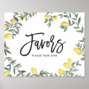 Poster Favor de casamento com coroa de limão em aquarela 