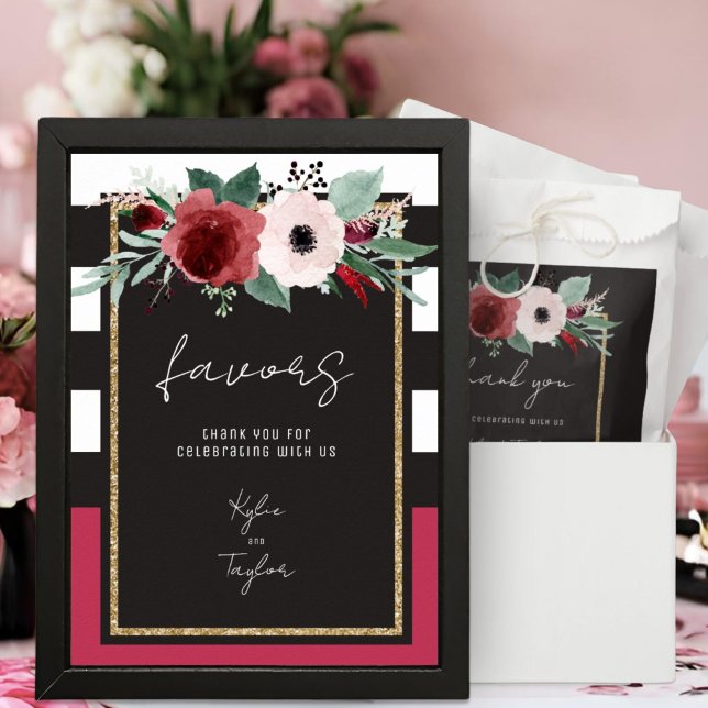 Poster Favor de casamento com listras pretas e brancas e  (Criador carregado)