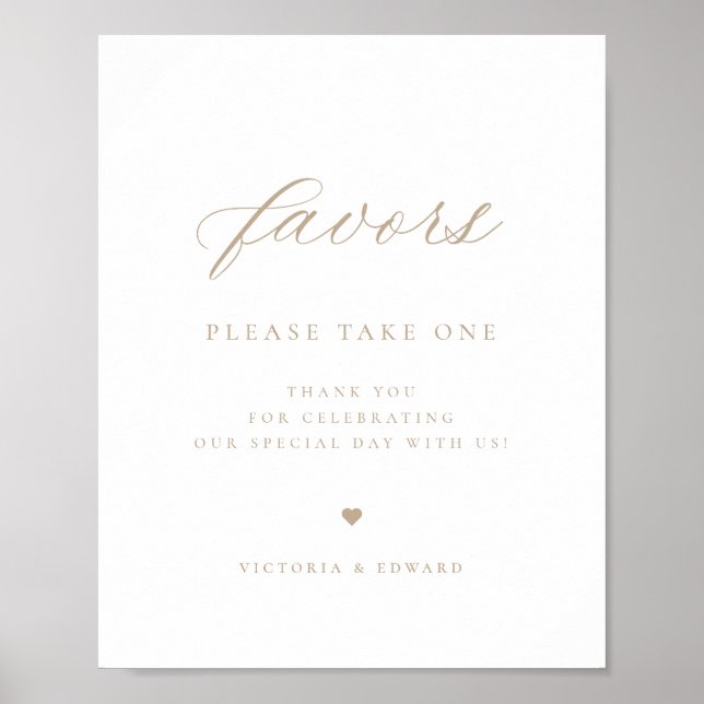 Poster Favor de Casamento de Beige Elegante (Frente)