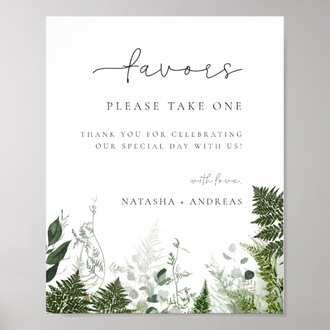 Poster Favor de Casamento de Folhagem Florestal Selvagem (Frente)