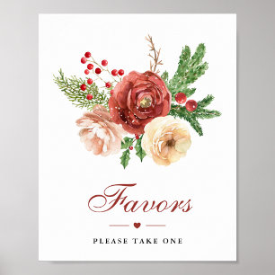 Poster Favor de casamento de inverno com folhagem floral