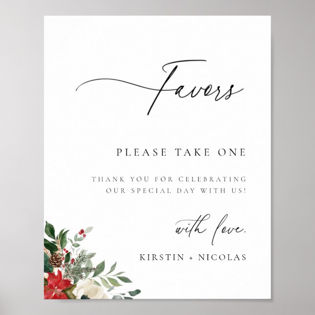 Poster Favor de Casamento Floral Botânico de inverno (Frente)
