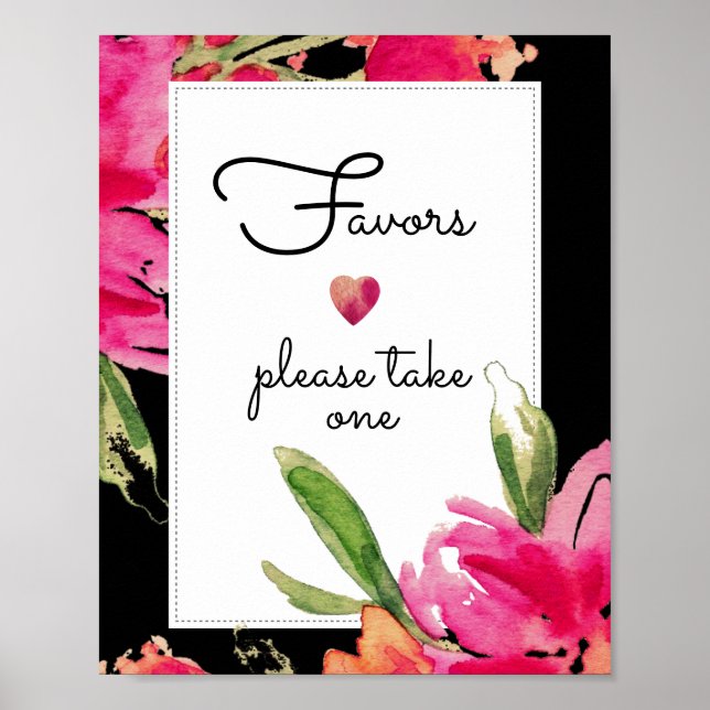 Poster Favor de Casamento Sinal | Aquarela Flores de Fuch (Frente)