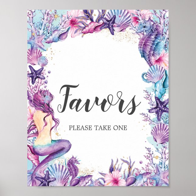 Poster Favor de Chá de Bebê de Sereia debaixo do Mar  (Frente)