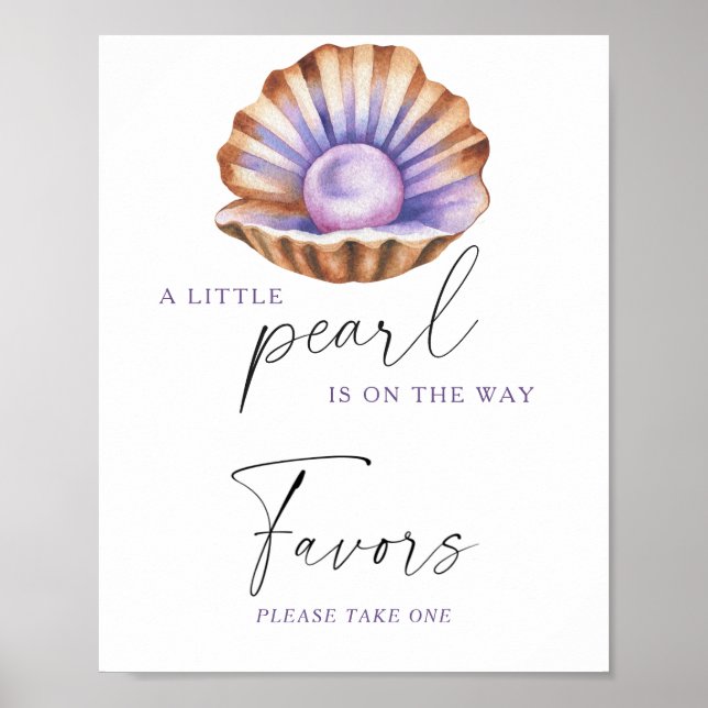 Poster Favor de Chá de Bebê Pérola Debaixo do Mar (Frente)