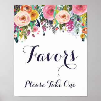 Poster Favor de Chá de Flor Colorido Por Favor, Pegue Um