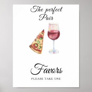 Poster Favor de chá de noiva de pizza e vinho