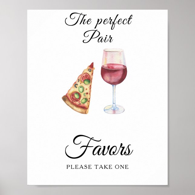 Poster Favor de chá de noiva de pizza e vinho  (Frente)