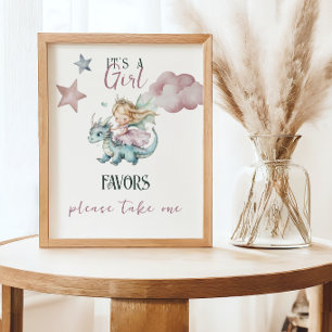 Poster Favor de Chás de Bebê Princesa Dragão Sonho de Con