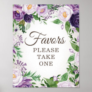 Poster Favor de Chuveirinho de Bebê Floral Roxo Pegue Um