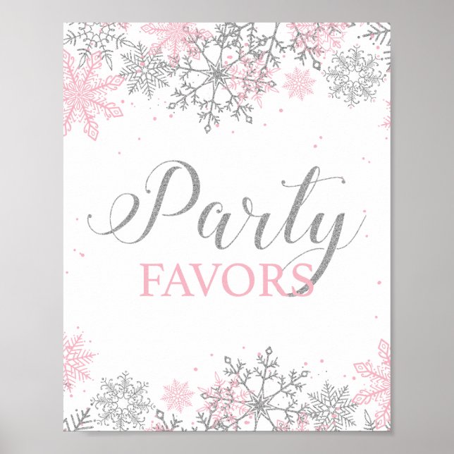Poster Favor de festa de Winter Onederland Rosa Prata (Frente)
