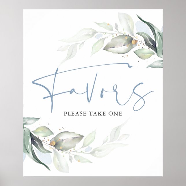 Poster Favor de Sinete Folhas Douradas e Verdura Azul Emp (Frente)