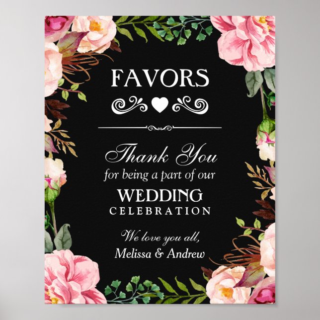 Poster Favor do Casamento Obrigado Sinal | Fina Floral Ro (Frente)