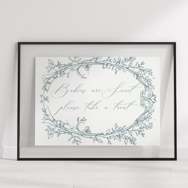 Poster Favor do Chá de fraldas Azul Floral Floral do Eter (Criador carregado)